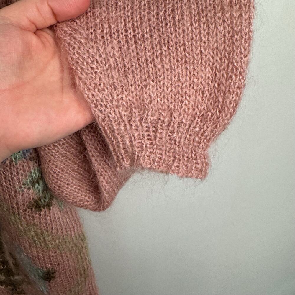 VTG Melbourne Elements Pink Floral Fuzzy Knit‎ Mohair Wool Sweater Women's Large - Picture 4 of 8